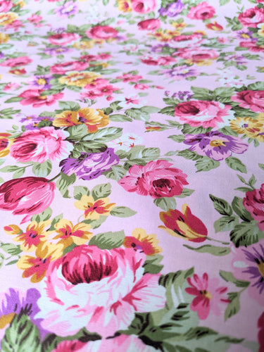 Pink 100 % Cotton Rose Floral Fabric, Floral Print Fabric, Roses Flower Fabric